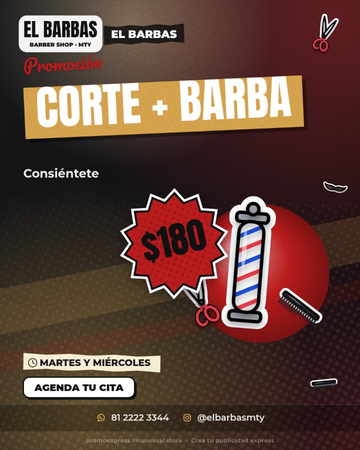Ejemplo de publicidad — Barbería: corte + barba $180