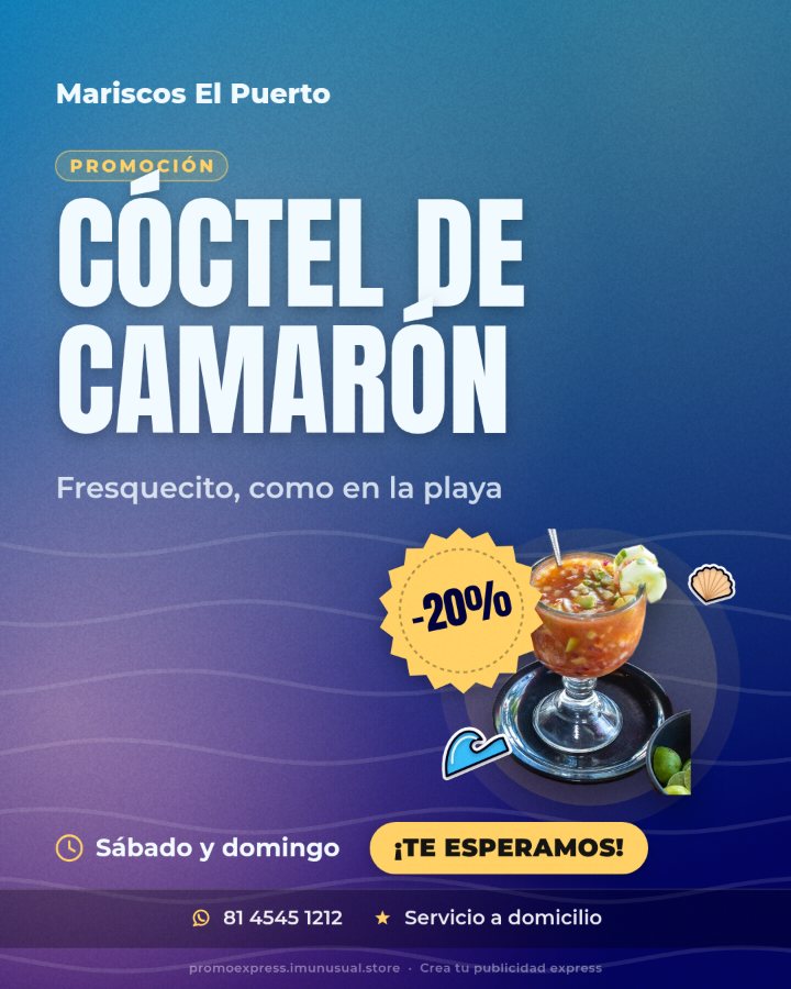Ejemplo de publicidad — Mariscos: cóctel de camarón -20%